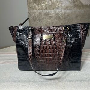 Brahmin Black and Brown Croc-Embossed Tote
